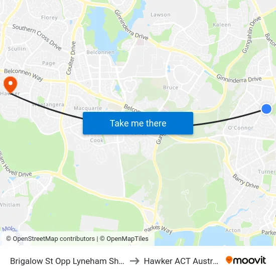 Brigalow St Opp Lyneham Shops to Hawker ACT Australia map