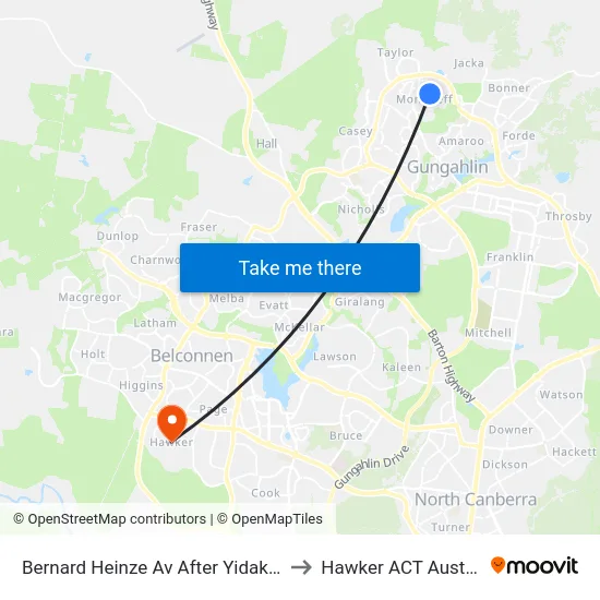 Bernard Heinze Av After Yidaki Way to Hawker ACT Australia map