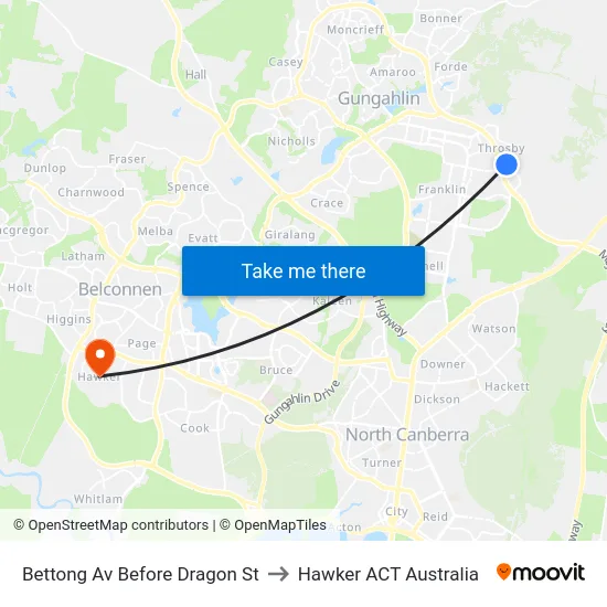 Bettong Av Before Dragon St to Hawker ACT Australia map
