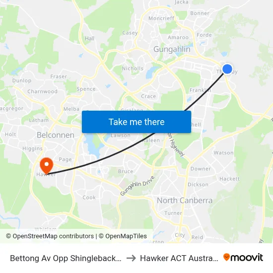 Bettong Av Opp Shingleback St to Hawker ACT Australia map