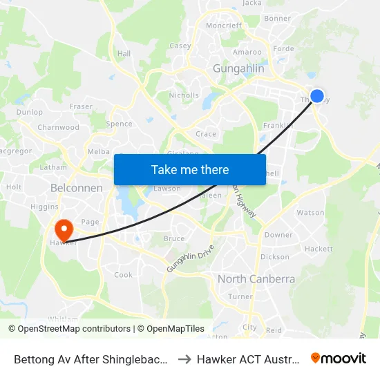 Bettong Av After Shingleback St to Hawker ACT Australia map