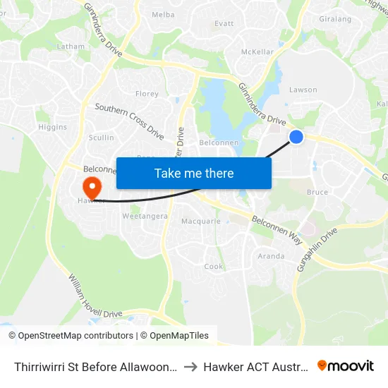 Thirriwirri St Before Allawoona St to Hawker ACT Australia map