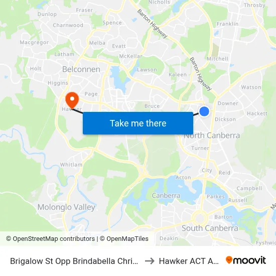 Brigalow St Opp Brindabella Christian College to Hawker ACT Australia map