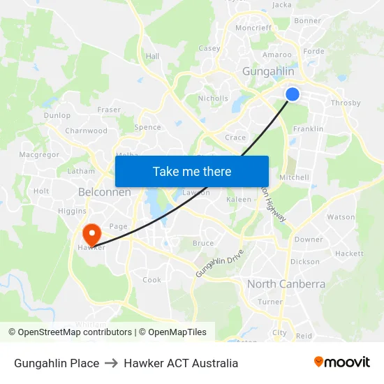 Gungahlin Place to Hawker ACT Australia map
