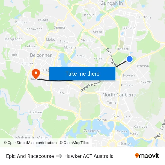 Epic And Racecourse to Hawker ACT Australia map