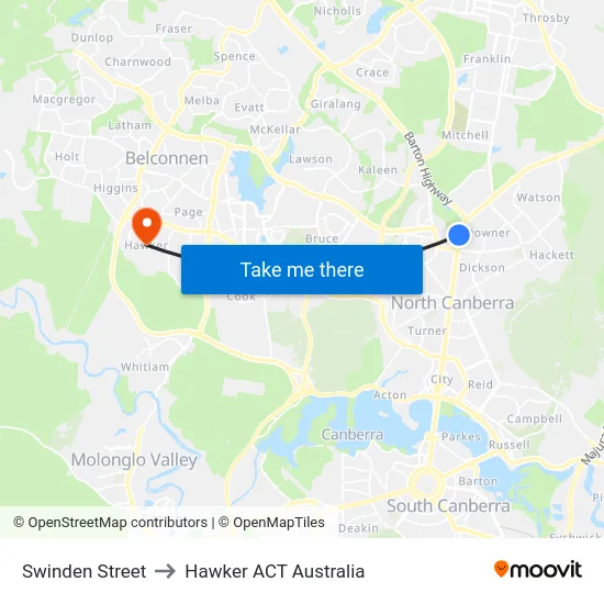 Swinden Street to Hawker ACT Australia map