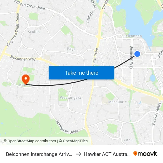 Belconnen Interchange Arrivals to Hawker ACT Australia map