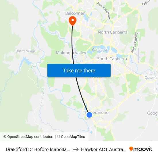 Drakeford Dr Before Isabella Dr to Hawker ACT Australia map