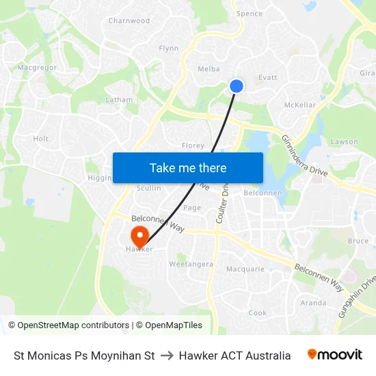 St Monicas Ps Moynihan St to Hawker ACT Australia map