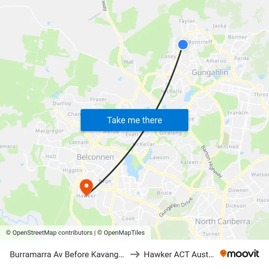 Burramarra Av Before Kavangal Cct to Hawker ACT Australia map
