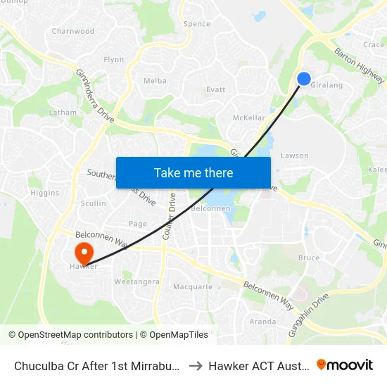 Chuculba Cr After 1st Mirrabucca Cr to Hawker ACT Australia map