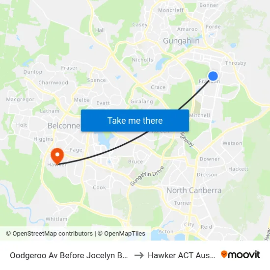 Oodgeroo Av Before Jocelyn Brown St to Hawker ACT Australia map