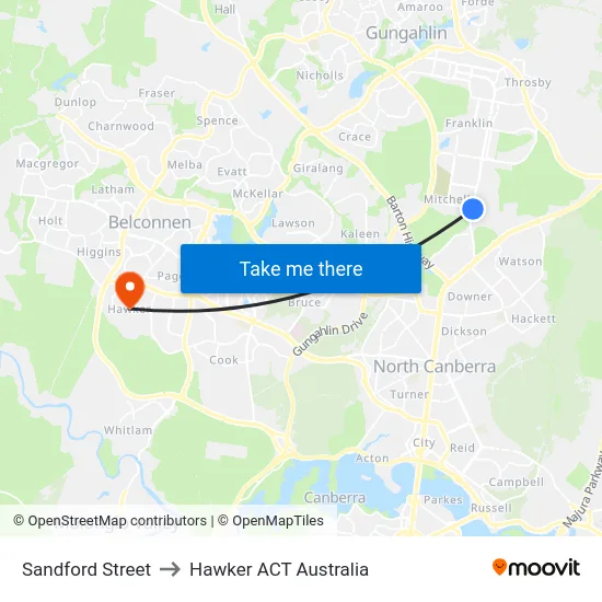 Sandford Street to Hawker ACT Australia map