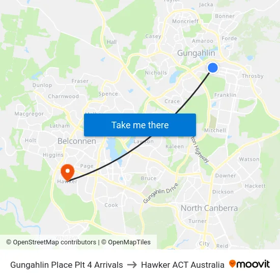 Gungahlin Place Plt 4 Arrivals to Hawker ACT Australia map