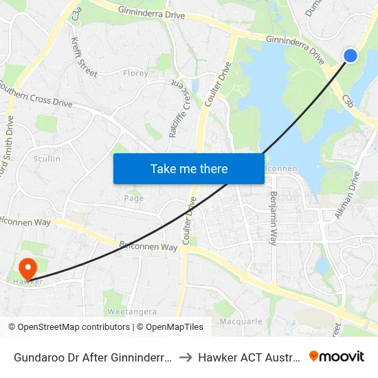 Gundaroo Dr After Ginninderra Dr to Hawker ACT Australia map