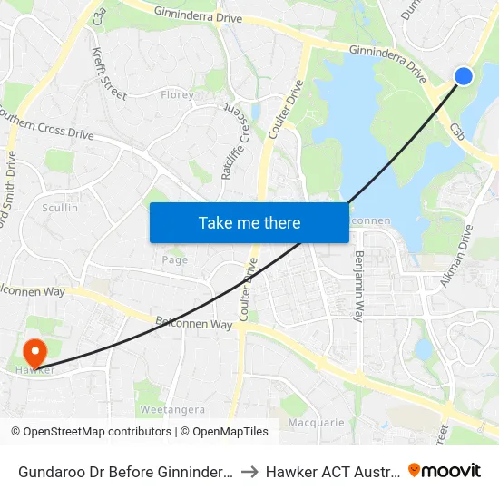 Gundaroo Dr Before Ginninderra Dr to Hawker ACT Australia map