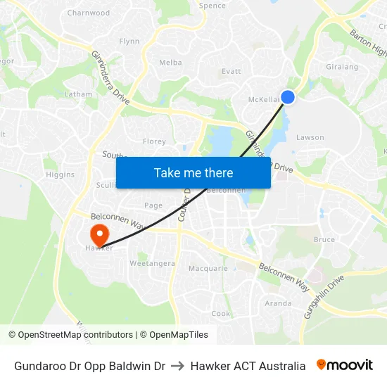 Gundaroo Dr Opp Baldwin Dr to Hawker ACT Australia map