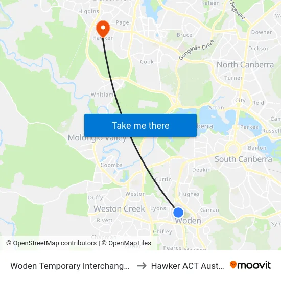 Woden Temporary Interchange Plt 1 to Hawker ACT Australia map
