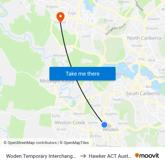 Woden Temporary Interchange Plt 3 to Hawker ACT Australia map