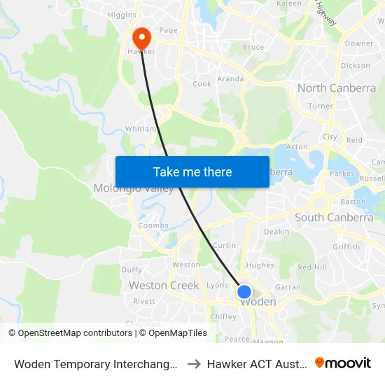 Woden Temporary Interchange Plt 6 to Hawker ACT Australia map
