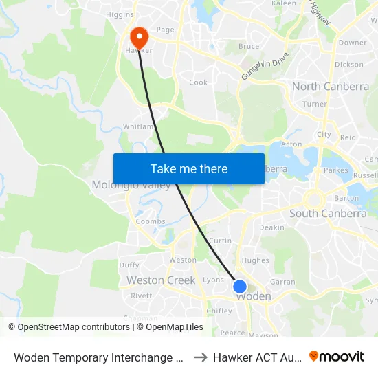 Woden Temporary Interchange Plt 6 Arrive to Hawker ACT Australia map