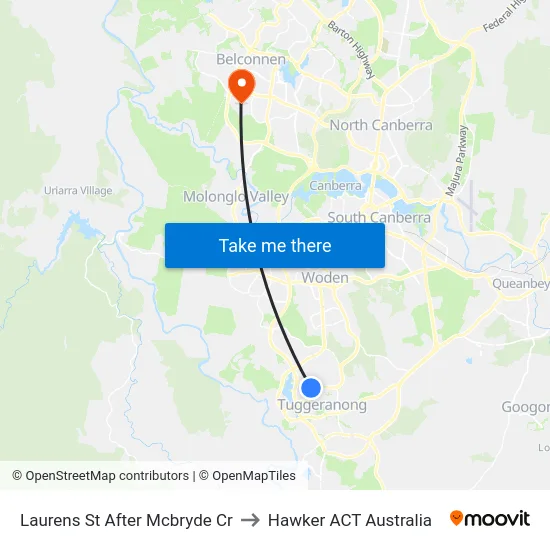 Laurens St After Mcbryde Cr to Hawker ACT Australia map