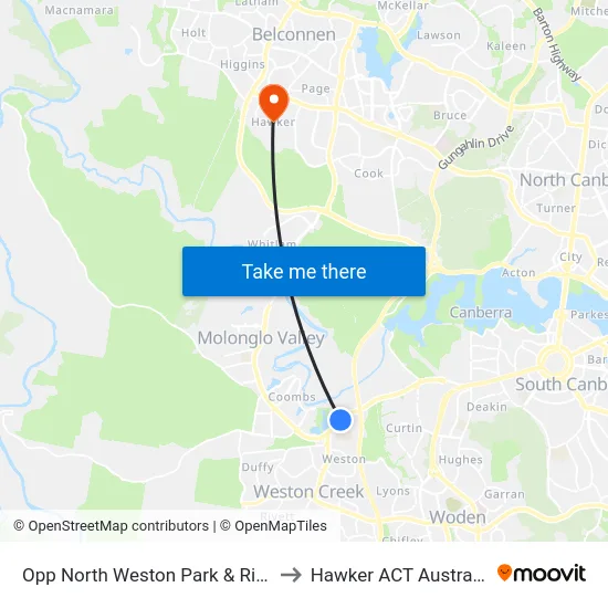 Opp North Weston Park & Ride to Hawker ACT Australia map