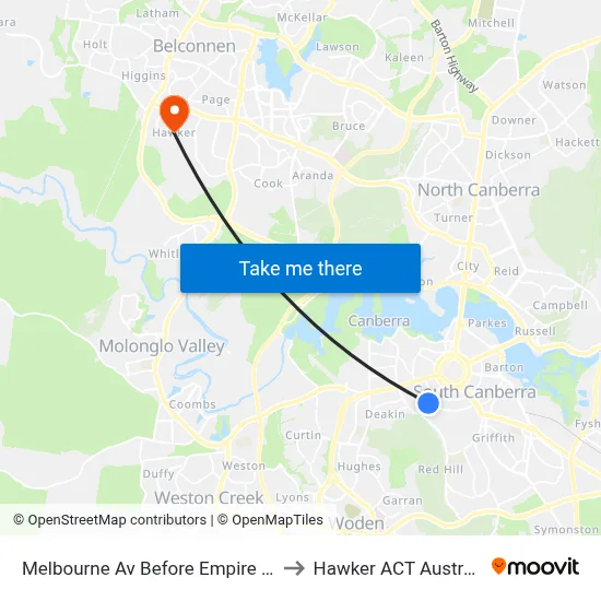 Melbourne Av Before Empire Cct to Hawker ACT Australia map