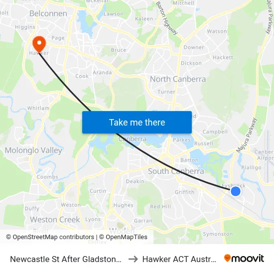 Newcastle St After Gladstone St to Hawker ACT Australia map