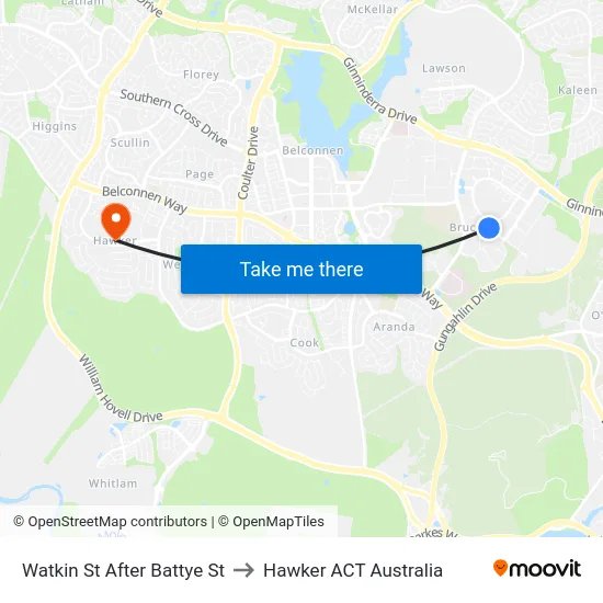 Watkin St After Battye St to Hawker ACT Australia map