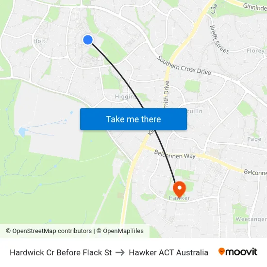 Hardwick Cr Before Flack St to Hawker ACT Australia map