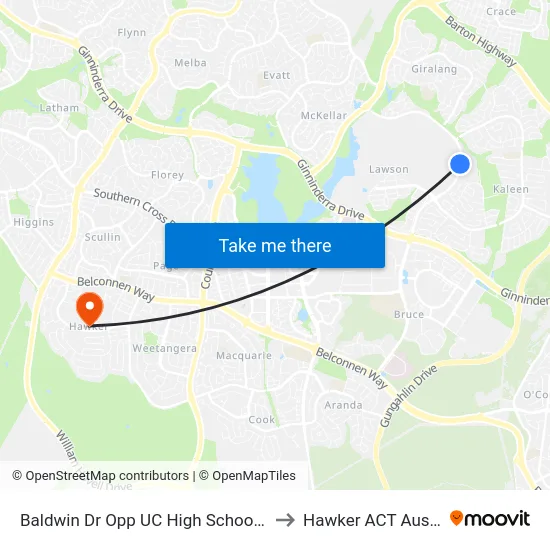 Baldwin Dr Opp UC High School Kaleen to Hawker ACT Australia map