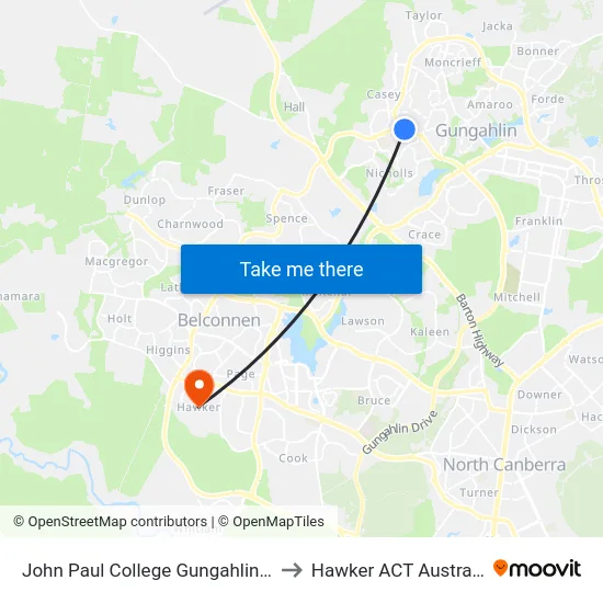 John Paul College Gungahlin Dr to Hawker ACT Australia map
