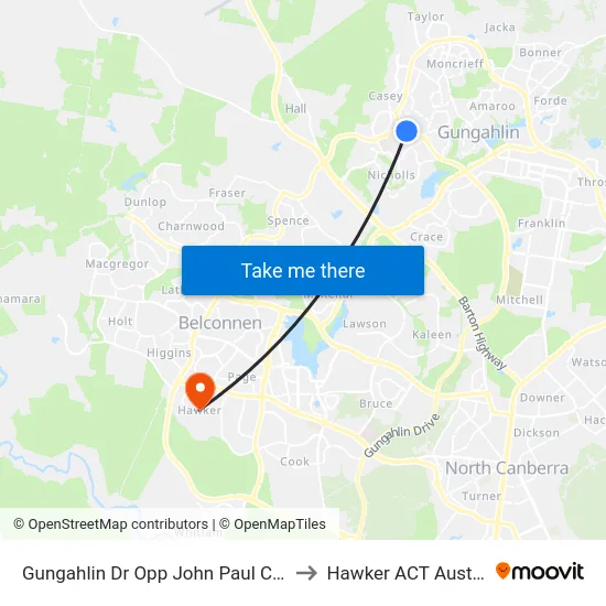 Gungahlin Dr Opp John Paul College to Hawker ACT Australia map