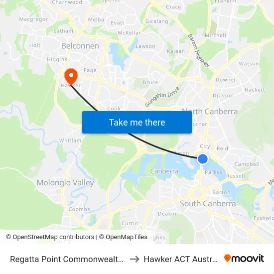 Regatta Point Commonwealth Av to Hawker ACT Australia map