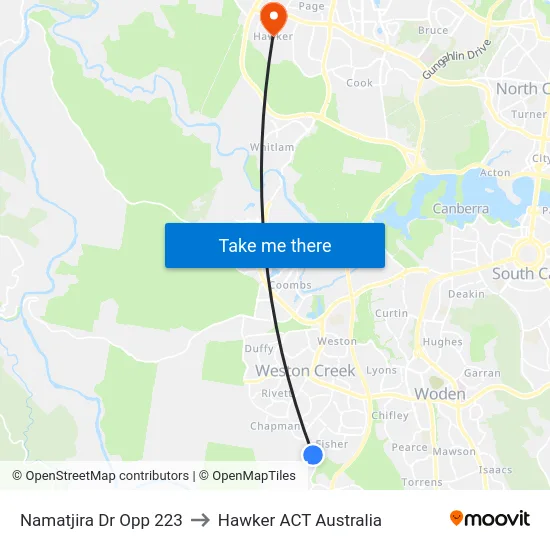 Namatjira Dr Opp 223 to Hawker ACT Australia map