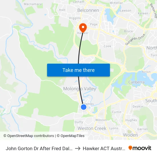 John Gorton Dr After Fred Daly Av to Hawker ACT Australia map