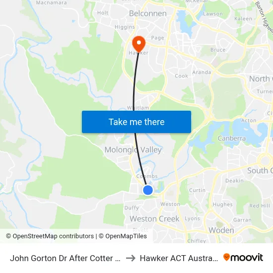 John Gorton Dr After Cotter Rd to Hawker ACT Australia map