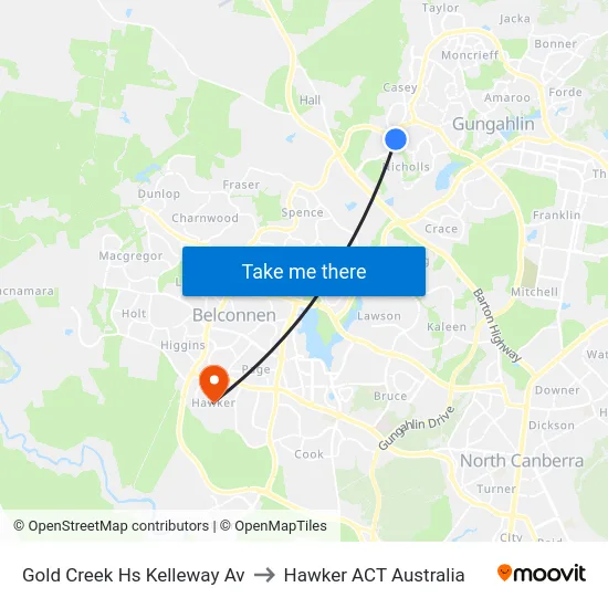 Gold Creek Hs Kelleway Av to Hawker ACT Australia map