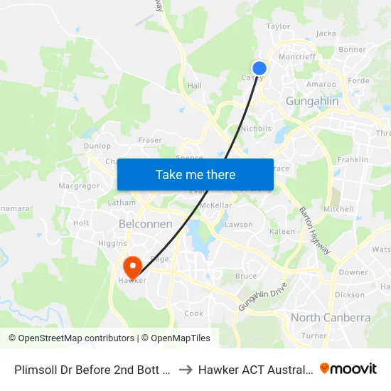 Plimsoll Dr Before 2nd Bott Cr to Hawker ACT Australia map