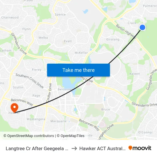 Langtree Cr After Geegeela St to Hawker ACT Australia map