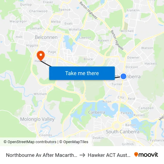 Northbourne Av After Macarthur Av to Hawker ACT Australia map