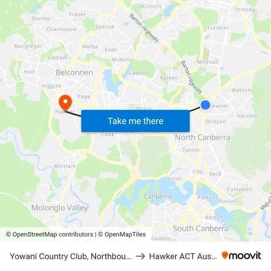 Yowani Country Club, Northbourne Ave to Hawker ACT Australia map