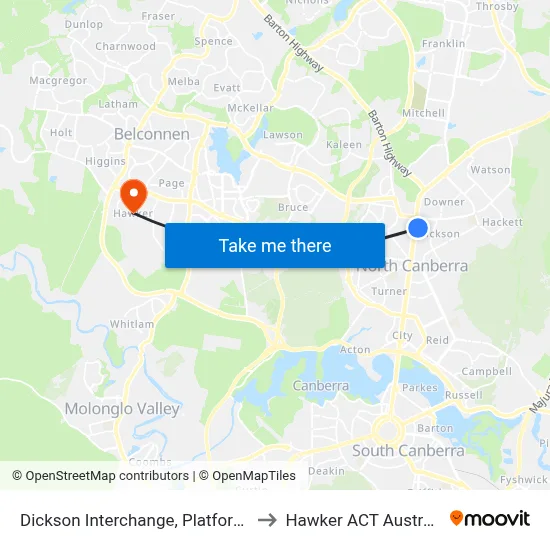 Dickson Interchange, Platform 2 to Hawker ACT Australia map