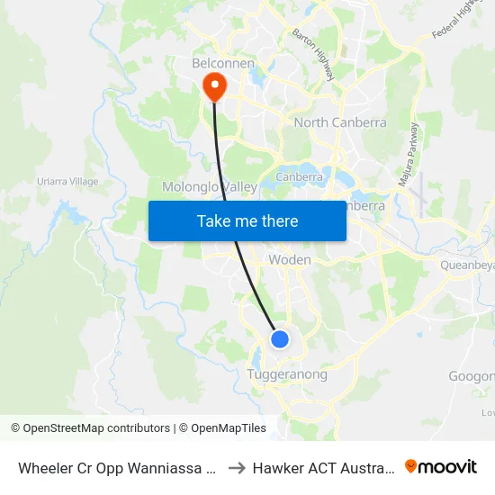 Wheeler Cr Opp Wanniassa Hs to Hawker ACT Australia map