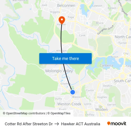 Cotter Rd After Streeton Dr to Hawker ACT Australia map
