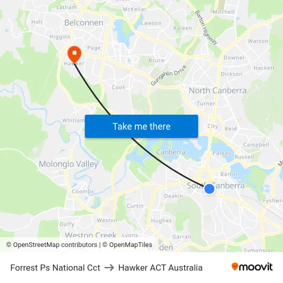 Forrest Ps National Cct to Hawker ACT Australia map