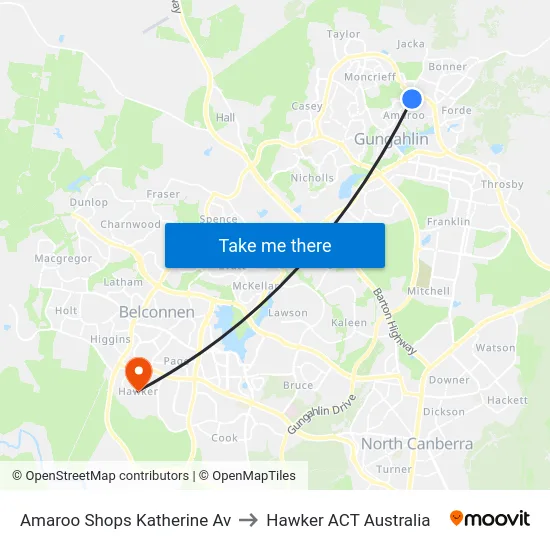 Amaroo Shops Katherine Av to Hawker ACT Australia map