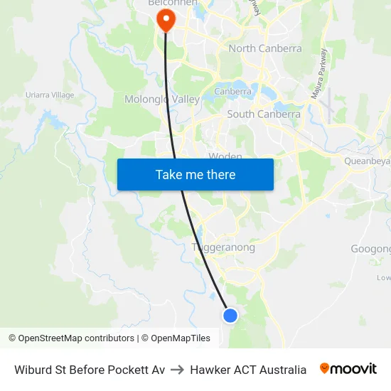 Wiburd St Before Pockett Av to Hawker ACT Australia map