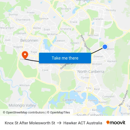 Knox St After Molesworth St to Hawker ACT Australia map